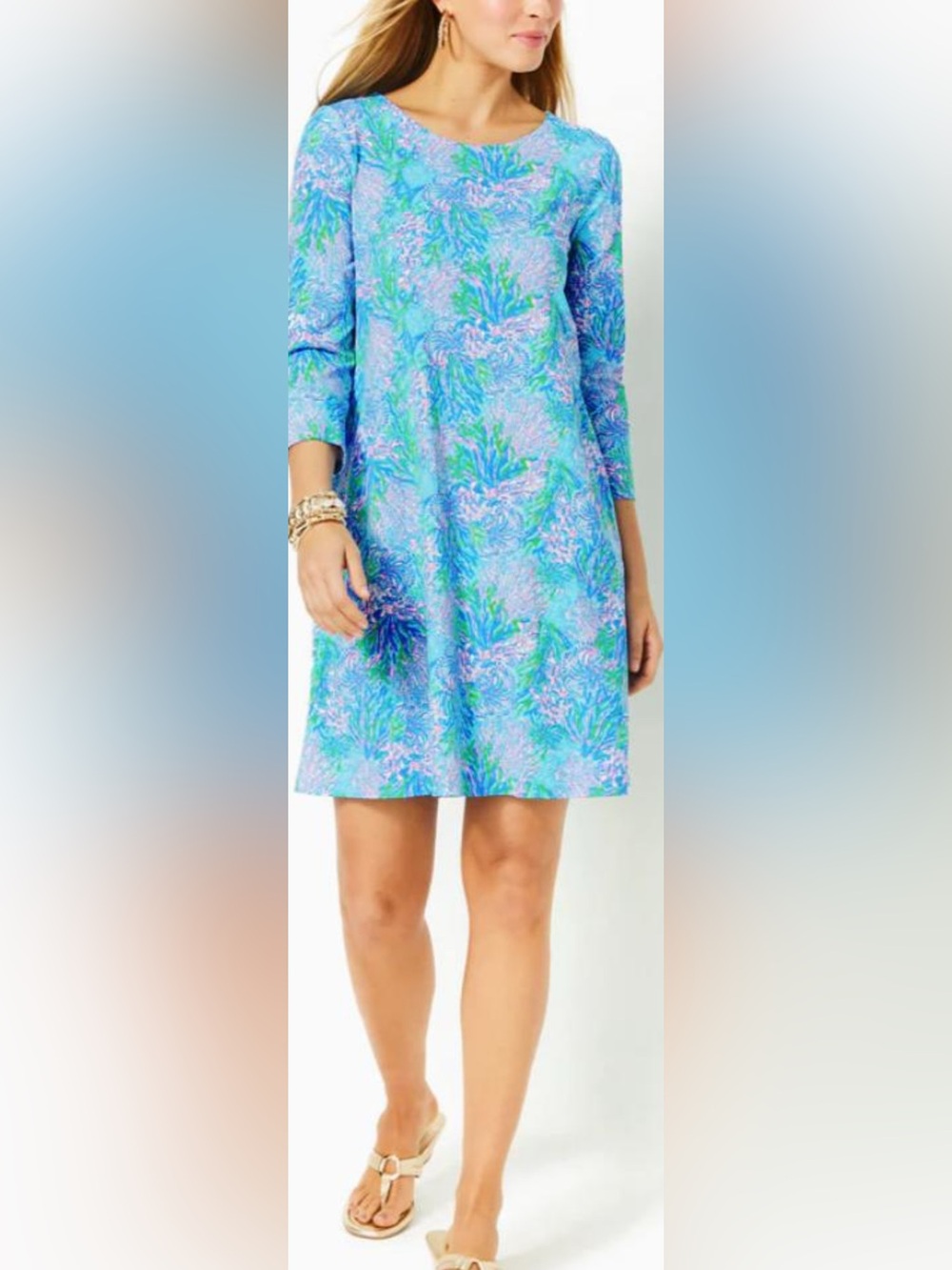 Used vibrant Lilly Pulitzer three-quarter sleeve dress